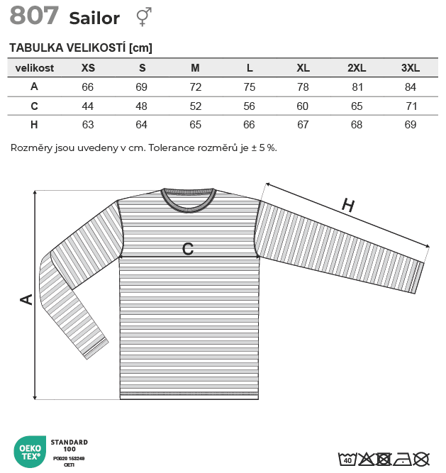 807 Sailor LS triko unisex Tabulka velikostí